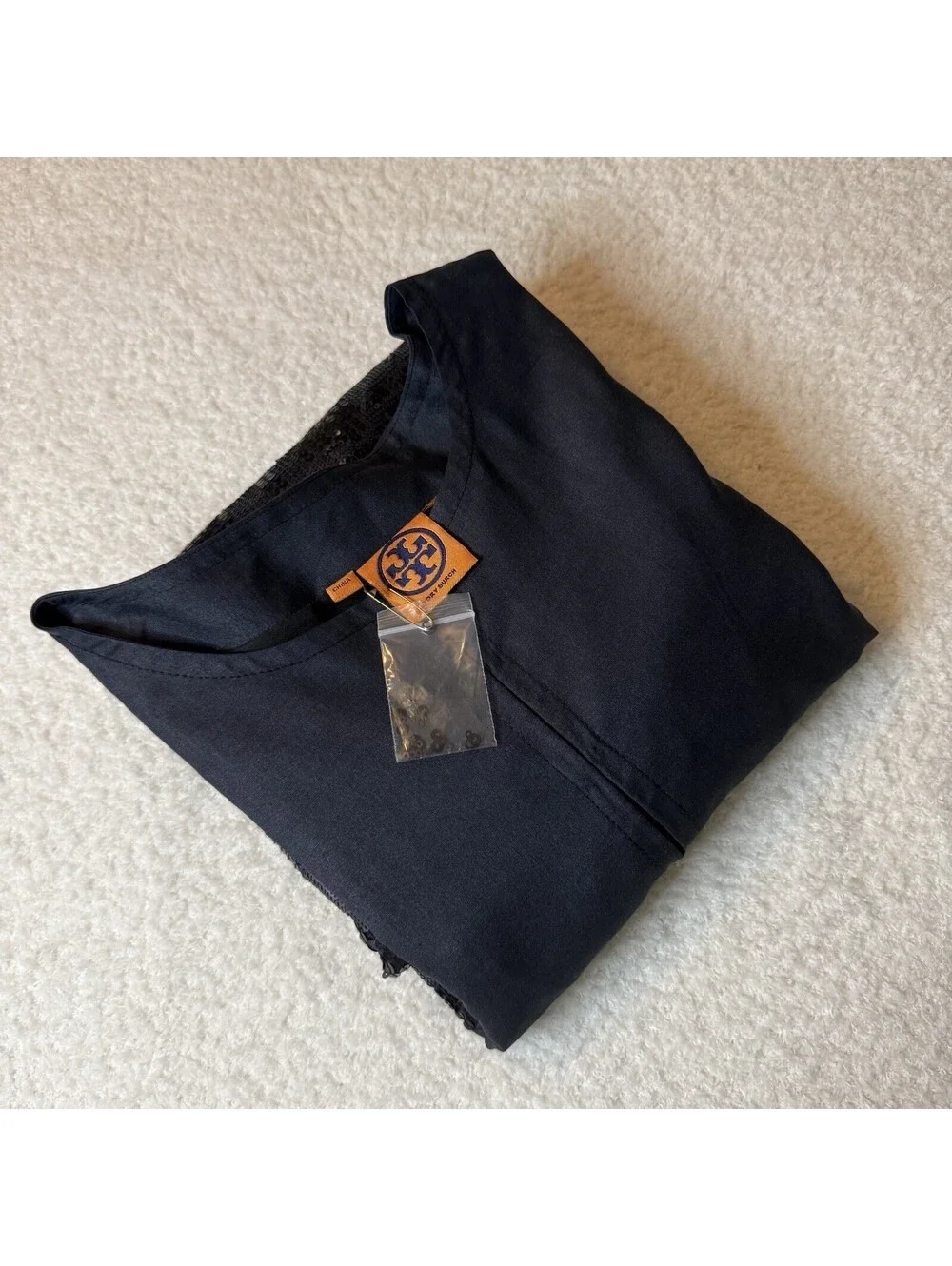 Tory Burch Women’s Size 14 Navy Sequin Shift Dress Short Sleeve Lined Cocktail